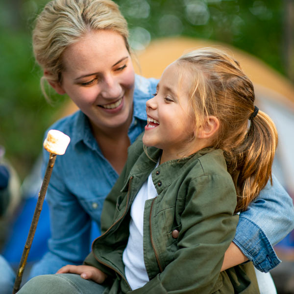 mother and daughter with toasted marshmallow